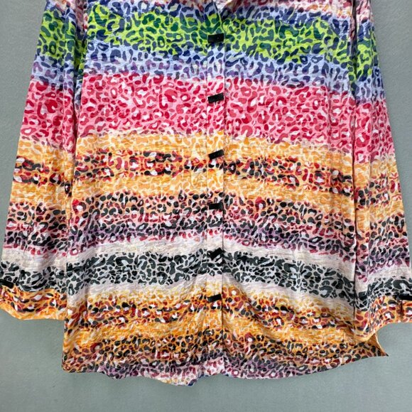 Ali Miles Top Womens Medium Animal Print Tunic Button Up Burnout Artsy Knit - Picture 3 of 16